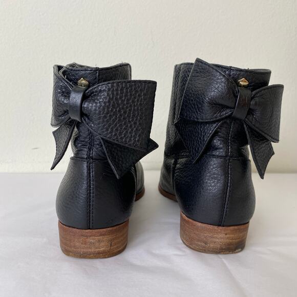 Kate Spade Prospect Bow Ankle Boots Size 8.5 Black Leather Flat Booties *fair - Picture 4 of 14